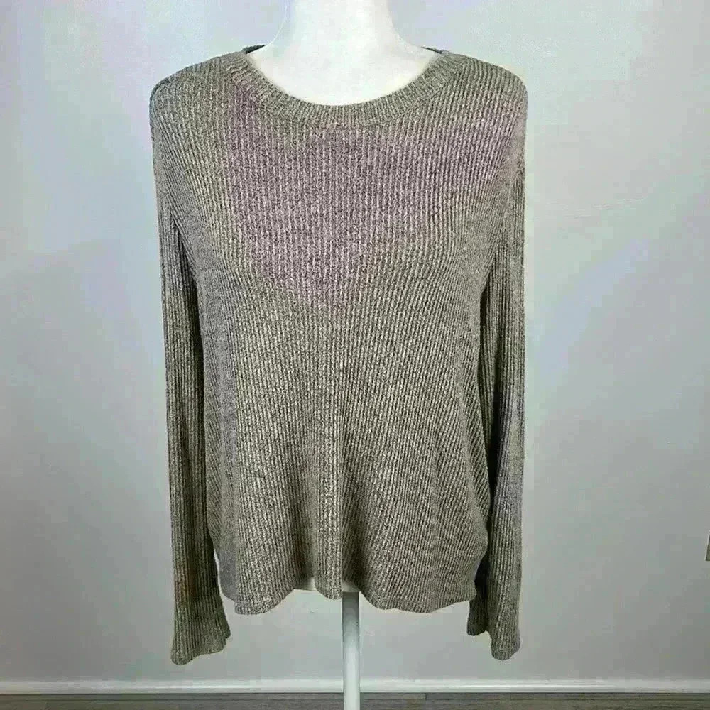 Knapp Studio Tan Long Sleeve Scoop Neck Top Size M